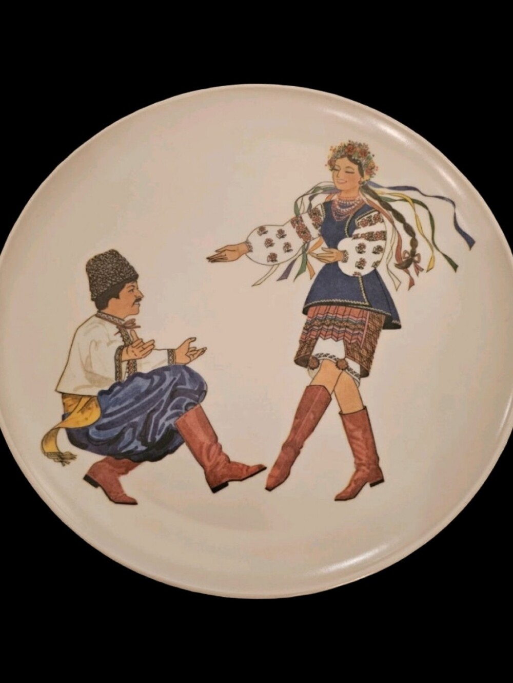 Vintage Ukrainian Dancers Melmac Melamine Folk Art Plate 10”